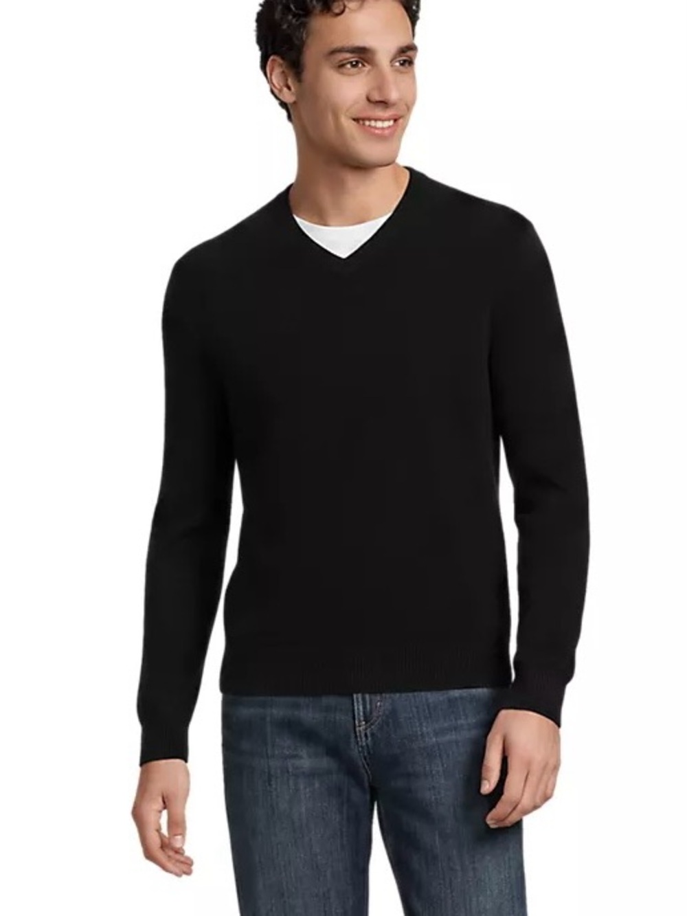 Lands' End 100% Cashmere Men's Black V-Neck Sweater